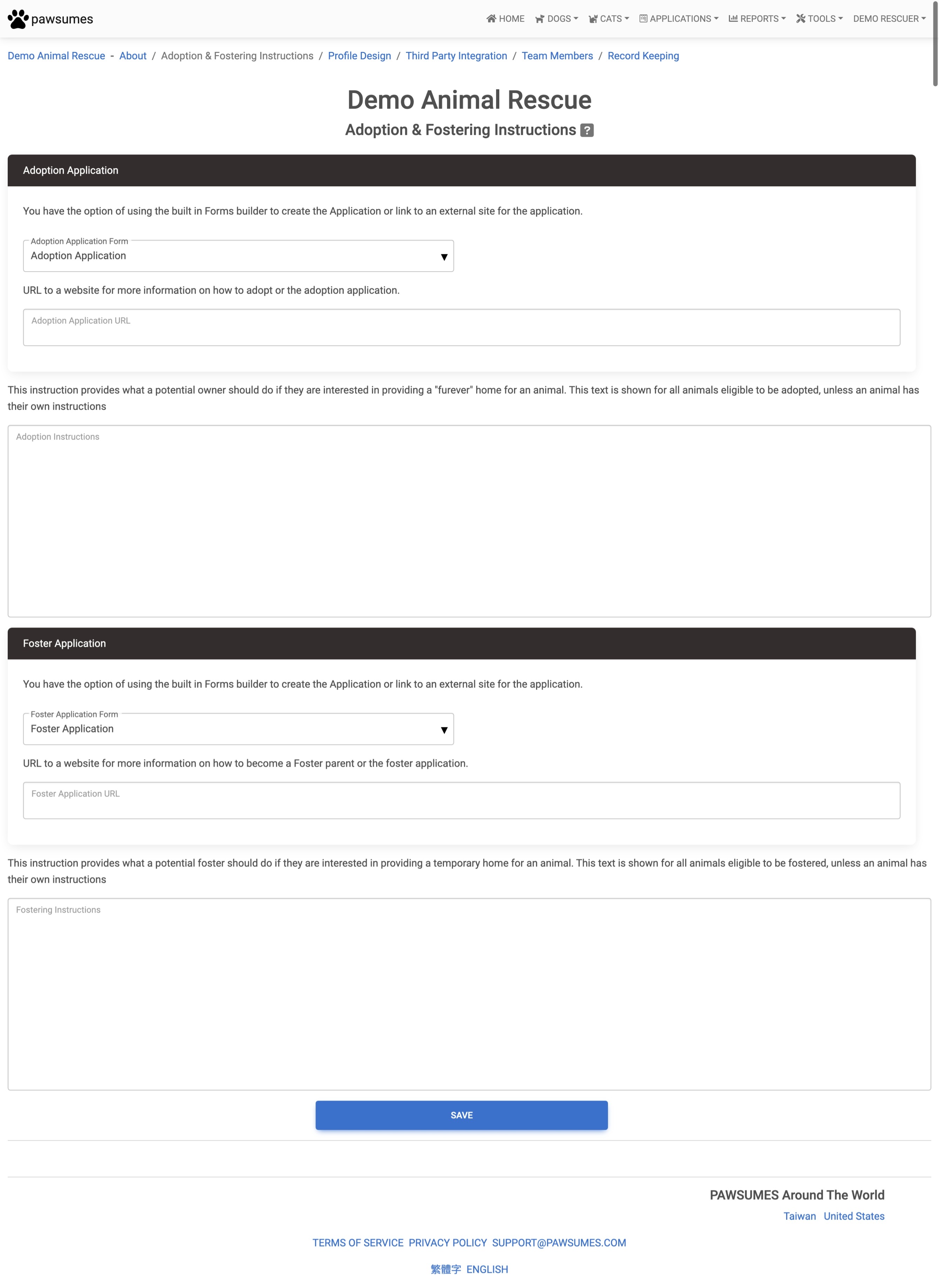 Edit Organization | pawsumes